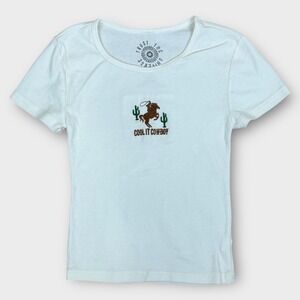 Trust The Universe Cool It Cowboy Graphic Baby Tee Shirt S Western Embroidered
